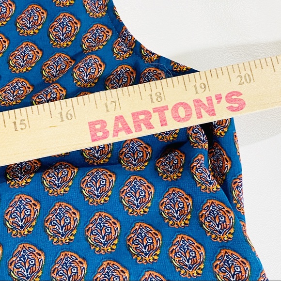 CAbi Medallion Reign Sleeveless Blouse Womens Sz Small Teal Orange Ruffles 3275 - Picture 7 of 11